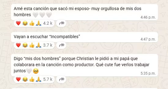 La cantante tomó su canal de disfusión para respaldar a Nodal. (Captura de pantalla Ángela Aguilar Whatsapp)