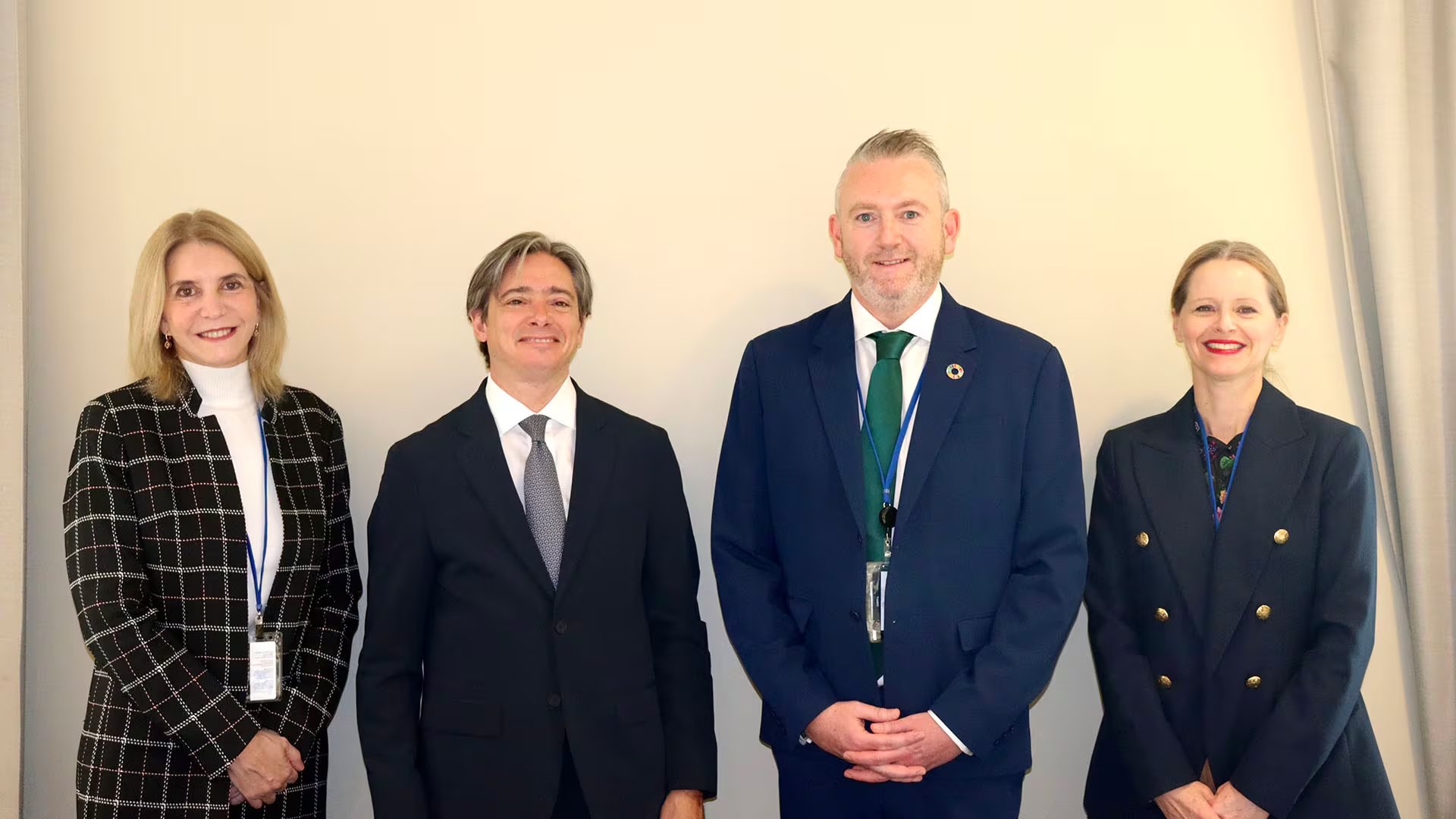 Ana Baiardi, Guadalupe Aguirre y Christian Asinelli, junto a Pio Smith, durante un encuentro de trabajo en el marco de la 70ª sesión de la Comisión sobre la Condición Jurídica y Social de la Mujer