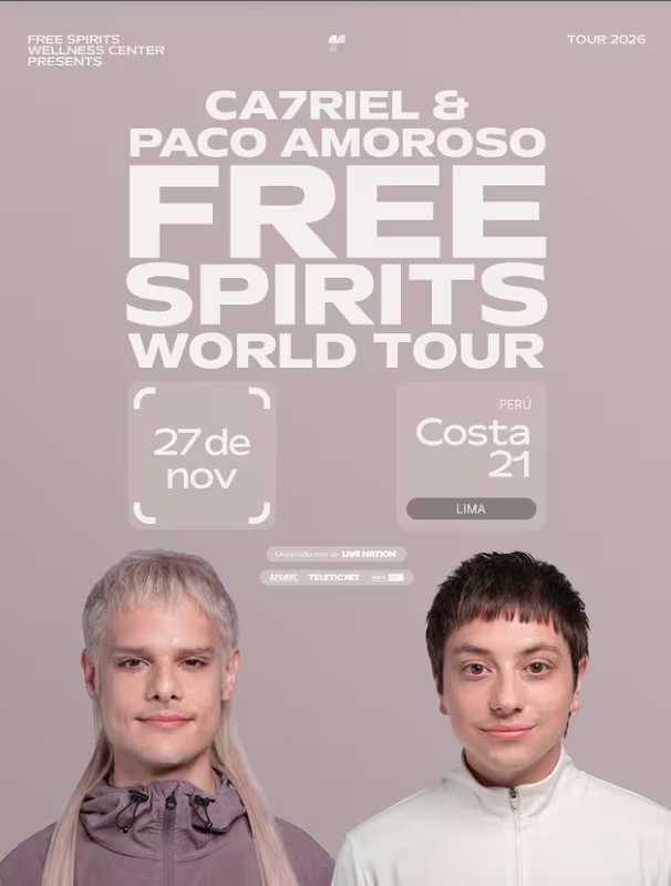 Ca7riel y Paco Amoroso se presentarán el 27 de noviembre de 2026 en Costa 21, Lima, como parte de su exitosa gira mundial 