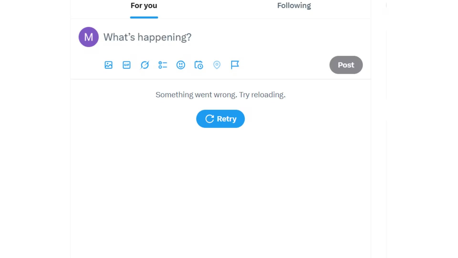 El feed de la red social de Elon Musk no carga su contenido. (X)