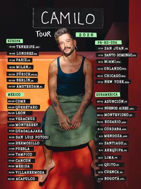 El Camilo Worldwide Tour 2026 comenzará en España y culminará en Colombia, abarcando Europa, México, Estados Unidos, el Caribe y Sudamérica (Sony Music)