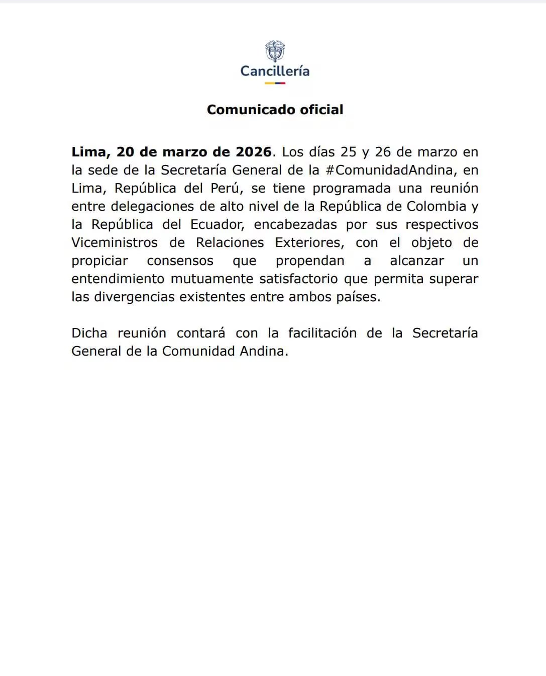 Juana Castro, viceministra de Relaciones Exteriores, encabezará la delegación nacional, mientras que su par ecuatoriano representará a Quito - crédito Cancilleria