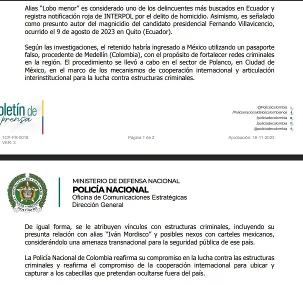 Policía Nacional sobre captura de alias Lobo Menor, Cabecilla de Los Lobos, organización criminal transnacional - crédito Policía Nacional