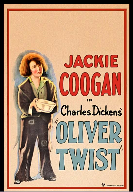 El afiche en el que se presenta a Jackie Coogan como Oliver Twist, el personaje de Charles Dickens