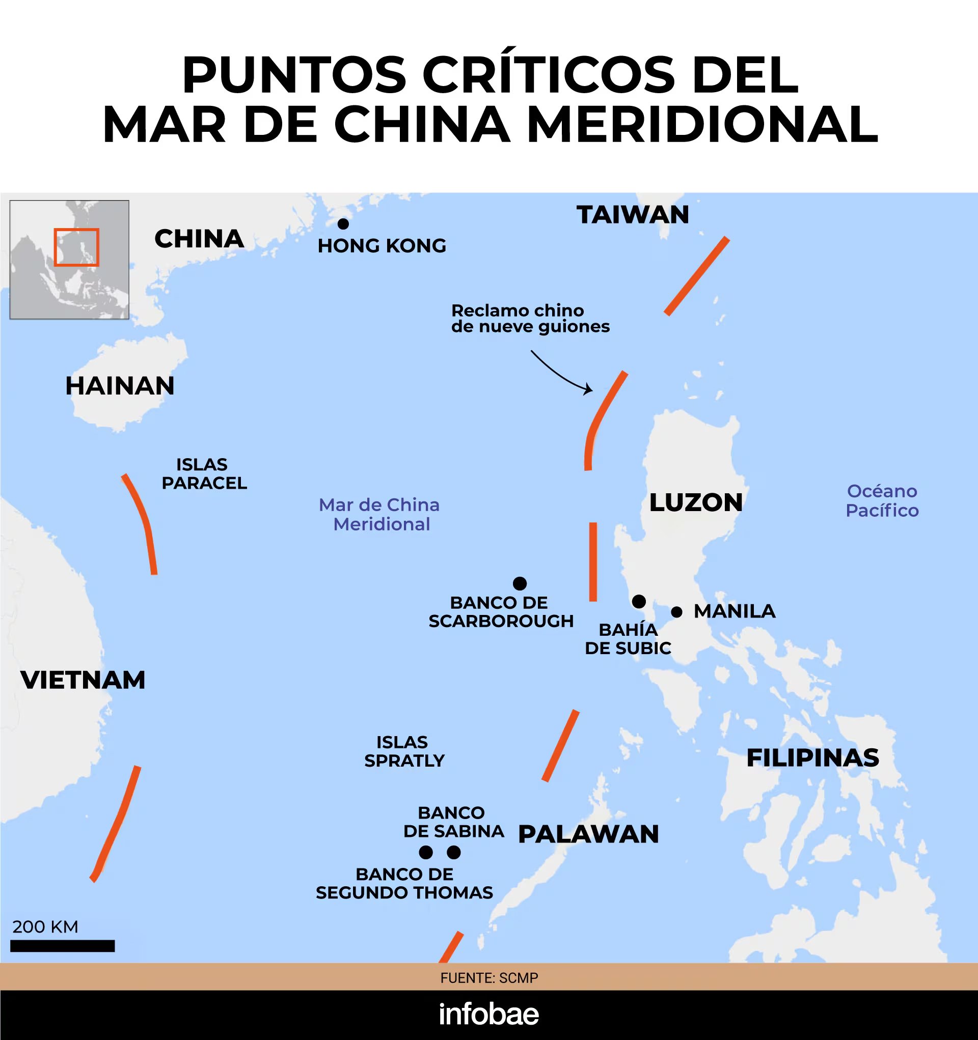 China respalda sus reclamos en el mar de China Meridional con la “línea de nueve puntos” representada en sus mapas oficiales