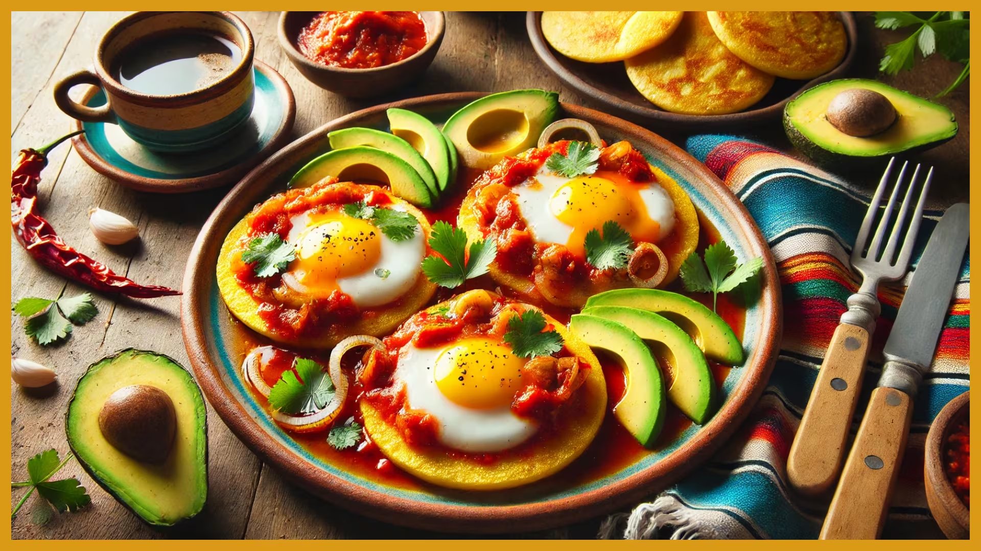 A menudo, este plato se sirve sobre arepas en lugar de tortillas, y es acompañado por aguacate y un buen café, convirtiéndose en una explosión de sabores que combinan lo mejor de los ingredientes frescos colombianos con la inspiración de la cocina mexicana - crédito Imagen Ilustrativa Infobae IA