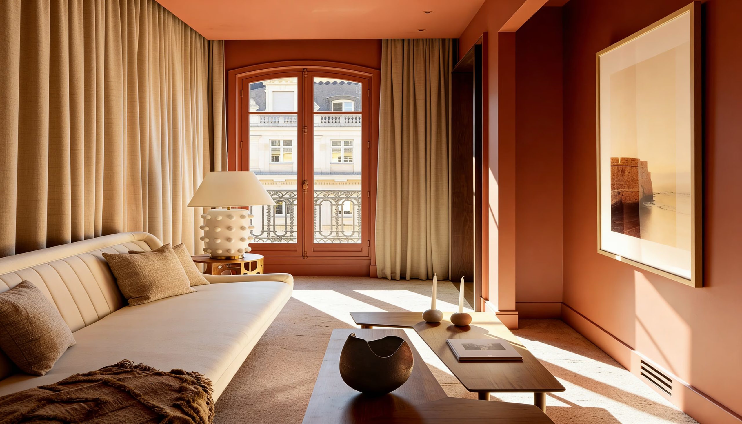 No hace falta pintar todo de naranja. Puede aparecer en: una pared, un sillón, objetos decorativos o textiles
