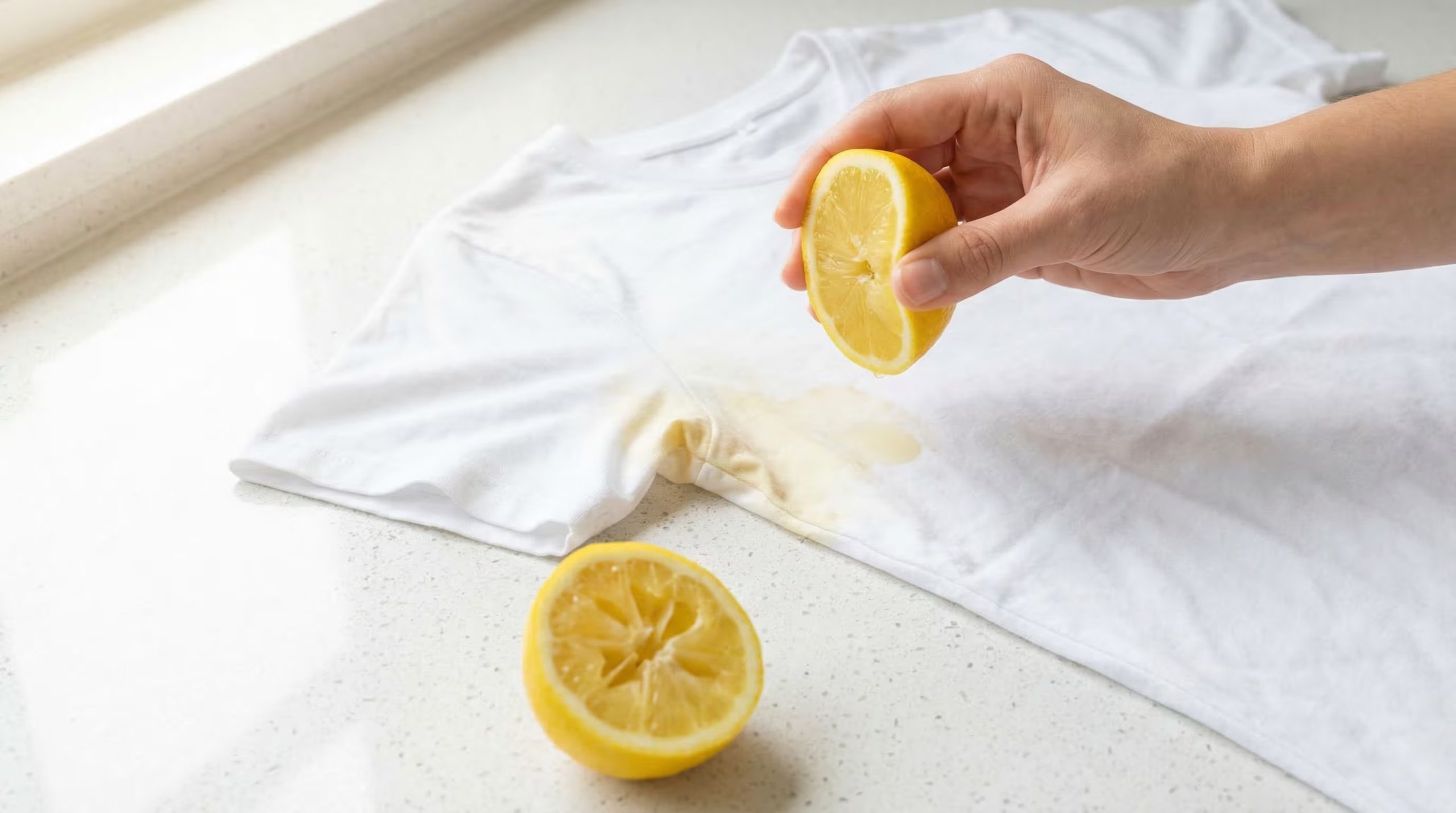 Las manchas amarillas de sudor y desodorante en prendas blancas pueden quitarse con métodos caseros usando jugo de limón 
(Imagen Ilustrativa Infobae)