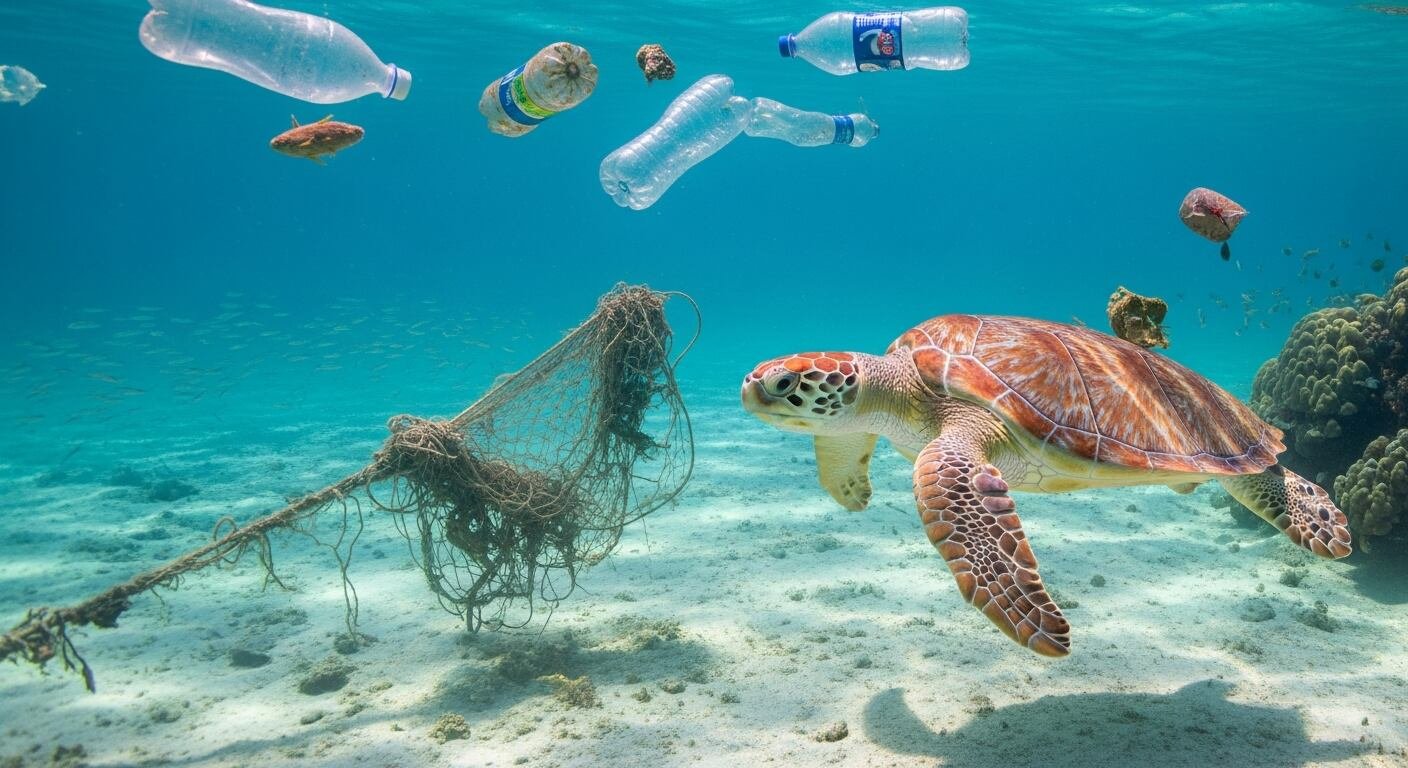 Los riesgos para las tortugas, como lesiones por cuerdas de pesca, colisiones y plásticos, aumentan en su desplazamiento a zonas de mayor presión humana debido al clima (Imagen Ilustrativa Infobae)