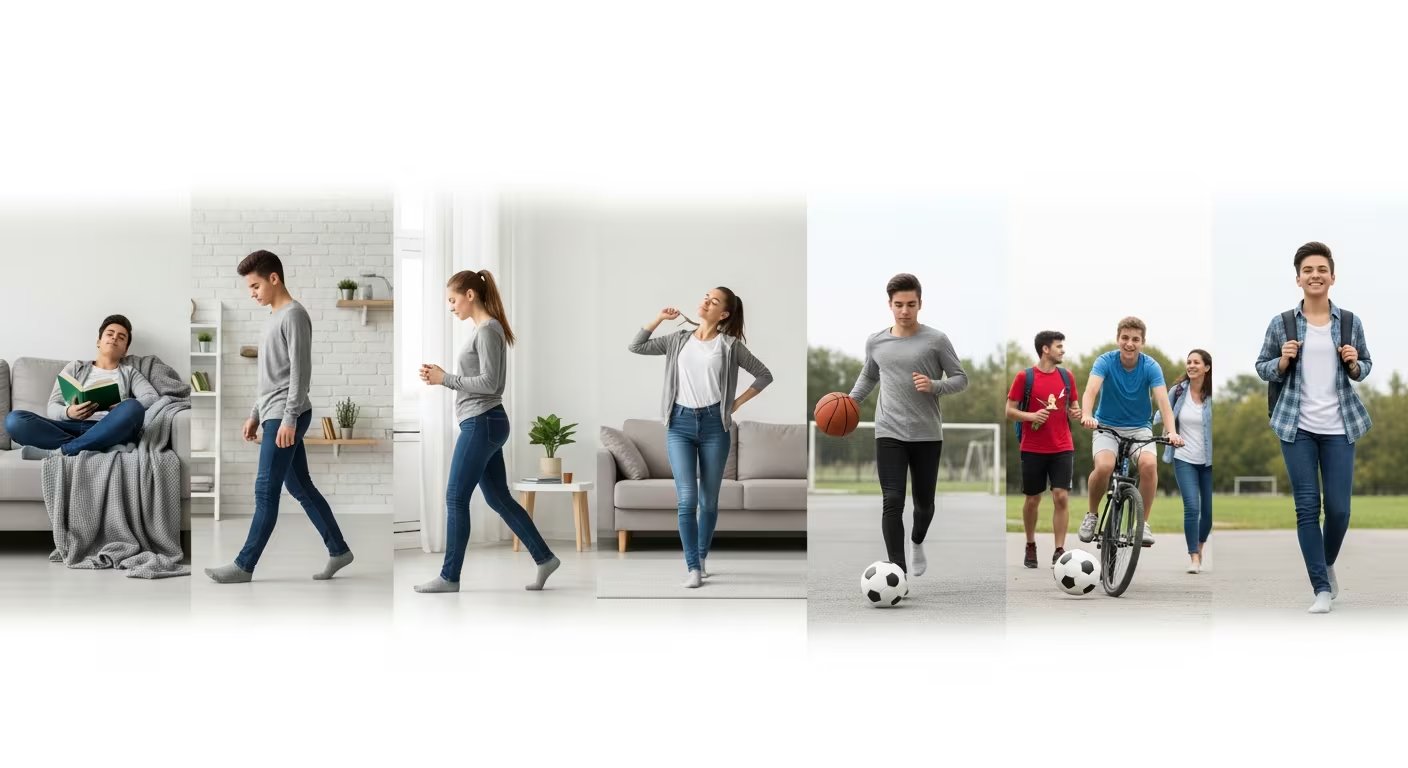 Esta composición muestra el proceso secuencial de una persona joven recuperándose de una conmoción, desde el reposo hasta el regreso gradual a sus actividades diarias y deportivas (Imagen Ilustrativa Infobae)