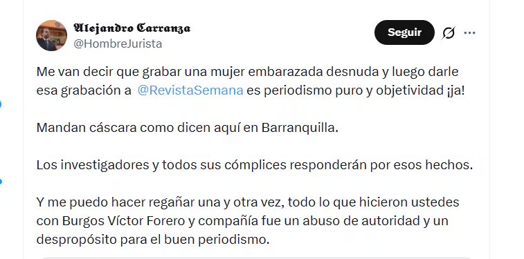 El abogado Alejandro Carranza cuestionó al CTI por operativo de captura de Nicolás Petro - crédito @HombreJurista/X