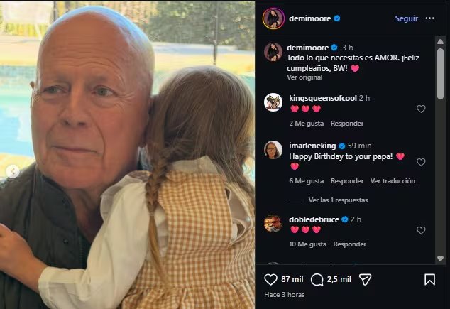 Rumer Willis rindió homenaje a su padre Bruce Willis en redes sociales el día de su cumpleaños, recordando momentos familiares y profesionales clave del actor (Instagram)