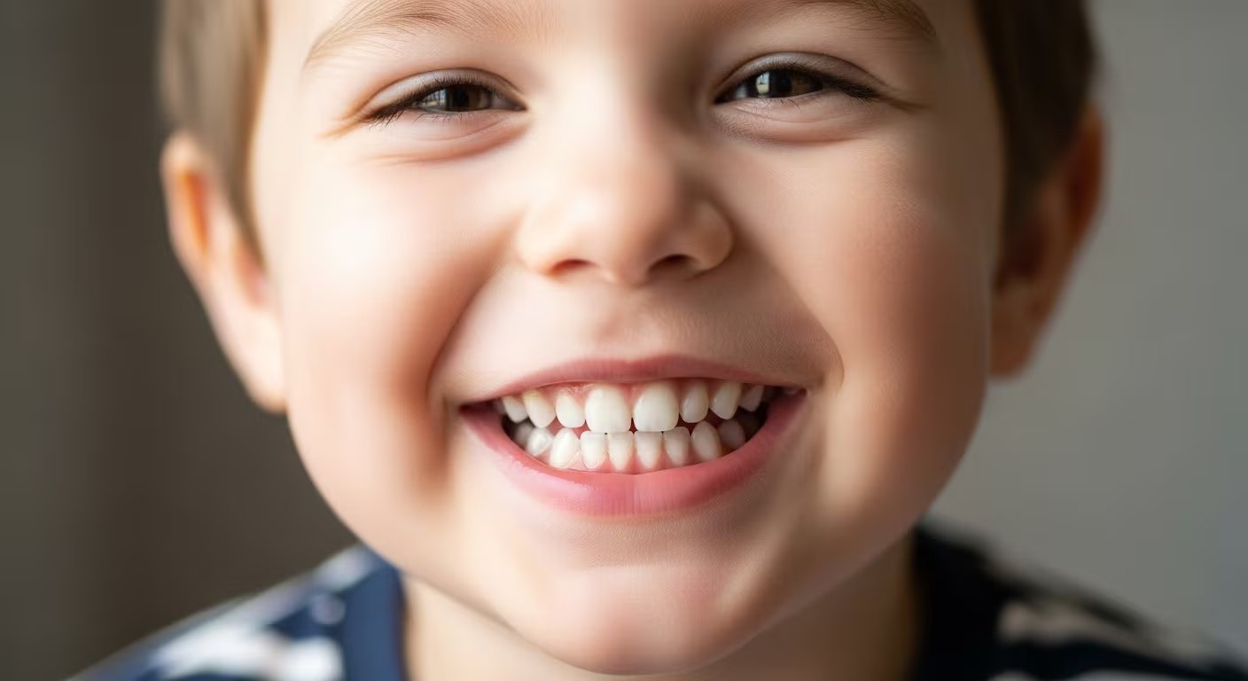 Un niño pequeño de entre 2 y 4 años muestra una sonrisa radiante, revelando sus dientes de leche en un primer plano de su rostro con expresión de pura alegría. (Imagen Ilustrativa Infobae)