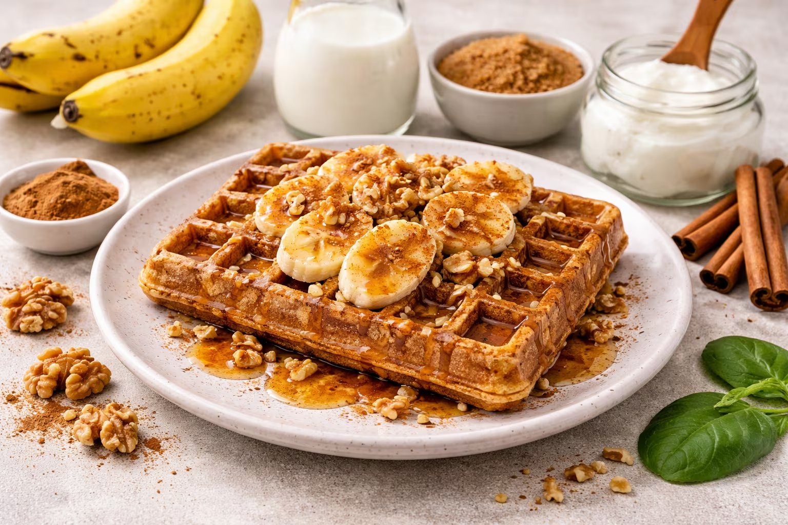 La receta vegana de banana y canela demuestra que es posible disfrutar de un waffle sin ingredientes de origen animal, aprovechando la dulzura natural de la fruta (Imagen Ilustrativa Infobae)