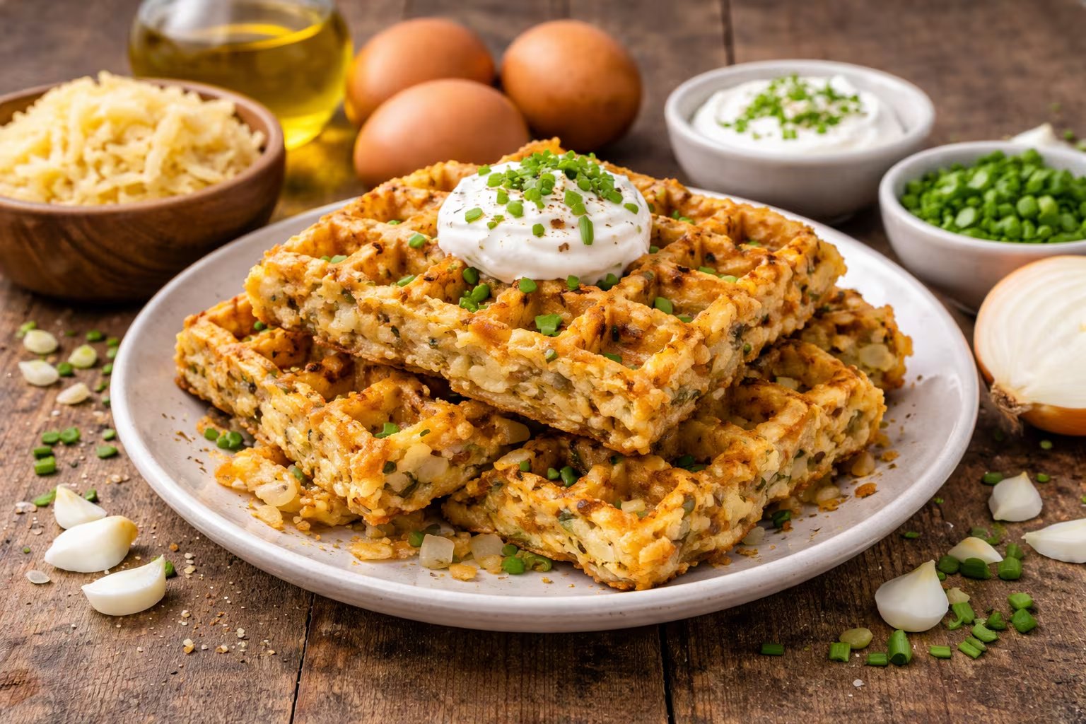 El waffle de papa y cebolla recupera sabores centroeuropeos, brindando una preparación crujiente y reconfortante perfecta para acompañar platos principales o degustar como aperitivo (Imagen Ilustrativa Infobae)