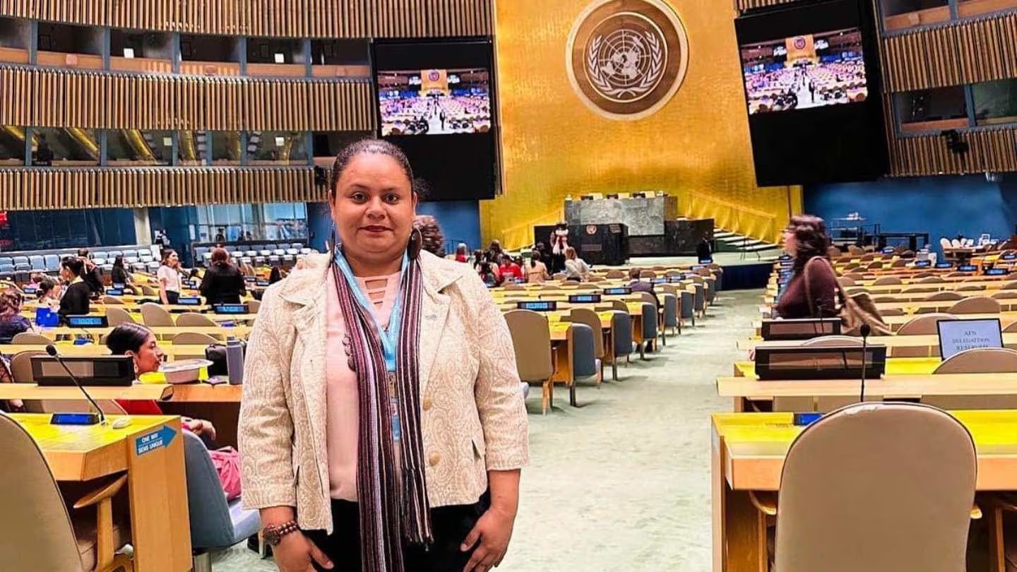 Tininiska Rivera ha demandado en diversos foros la libertad de su padre. Aquí en Naciones Unidas. (Foto cortesía)