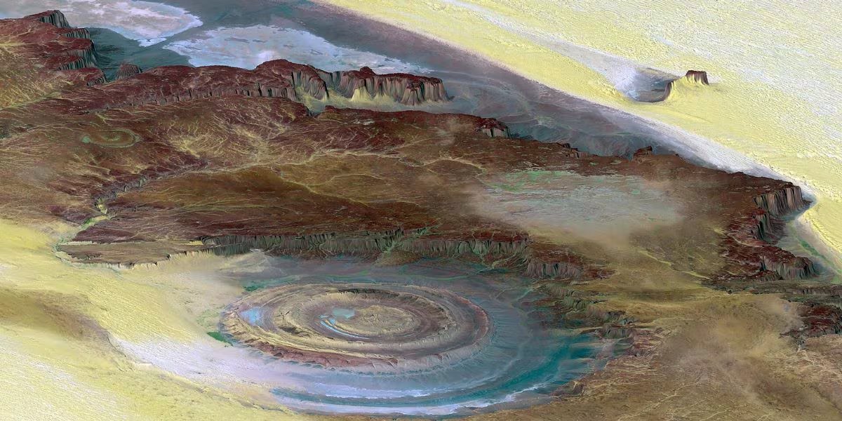El Ojo del Sahara proporciona un registro natural de la historia de la Tierra, permitiendo a científicos analizar procesos geológicos de millones de años (Wikipedia)