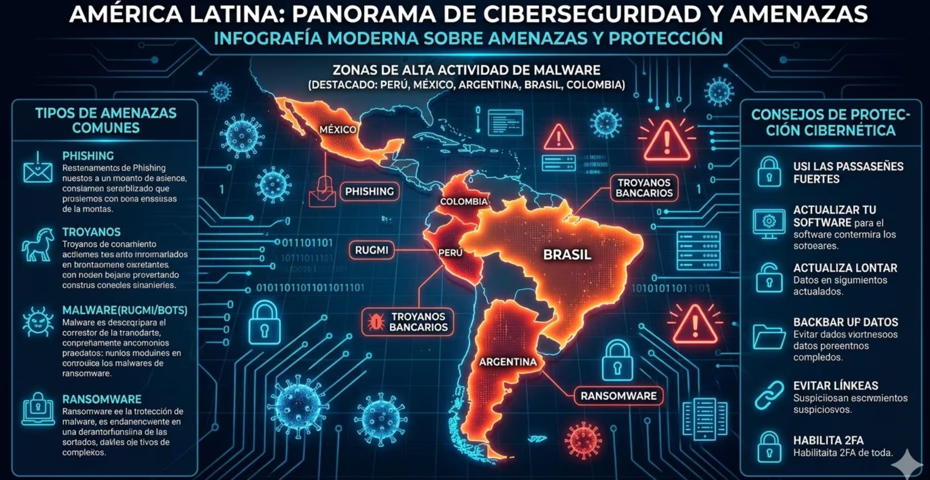 Mapa de los malware más usados por los cibercriminales en América Latina. (Imagen ilustrativa)