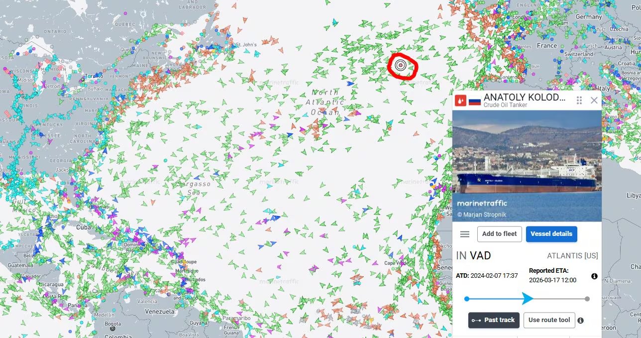 El buque cisterna Anatoly Kolodkin, de origen ruso, en su viaje a Cuba, según muestra el sitio Marine Traffick