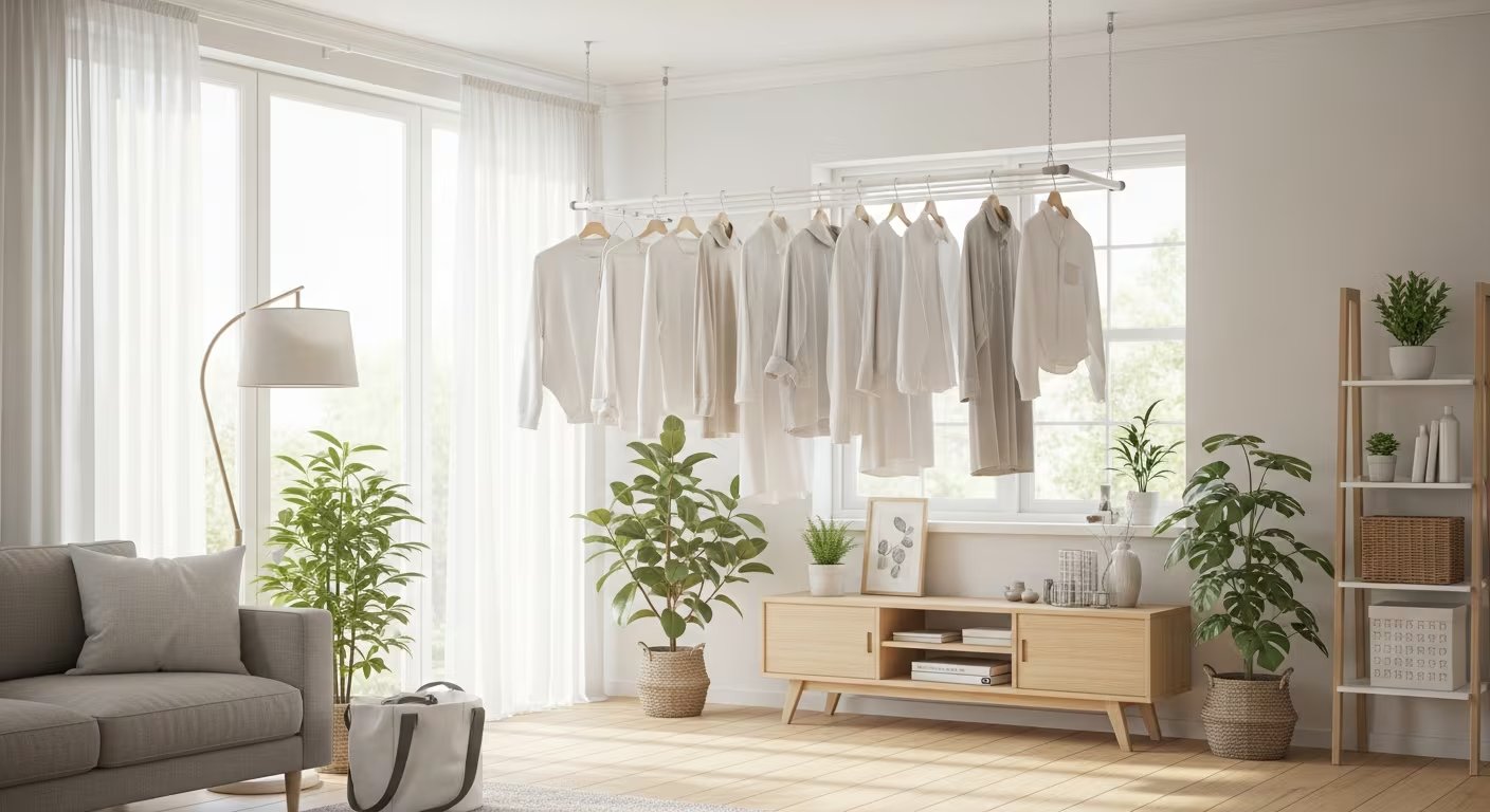 El salón y la cocina pueden ser aliados estratégicos para el secado seguro de ropa en espacios pequeños (Imagen Ilustrativa Infobae)