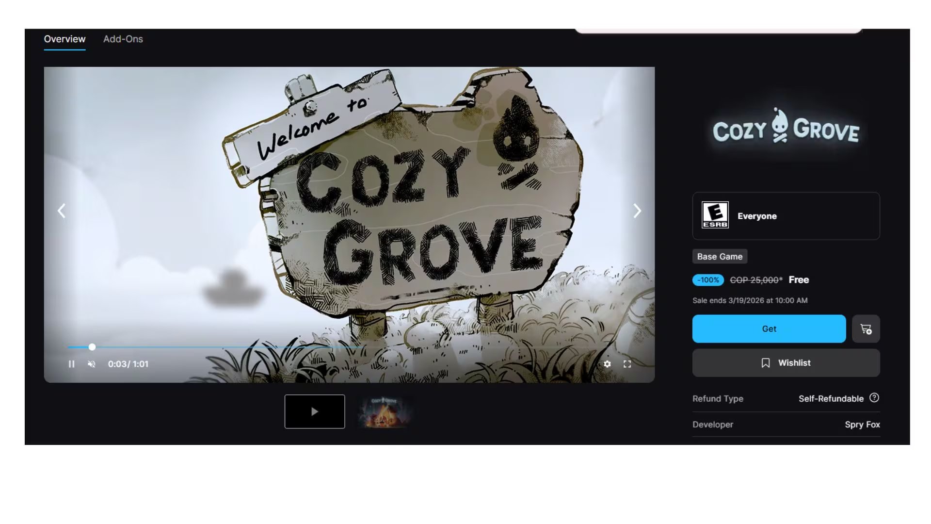 Cozy Grove es un simulador de vida con mecánicas similares a Animal Crossing. (Epic Games)