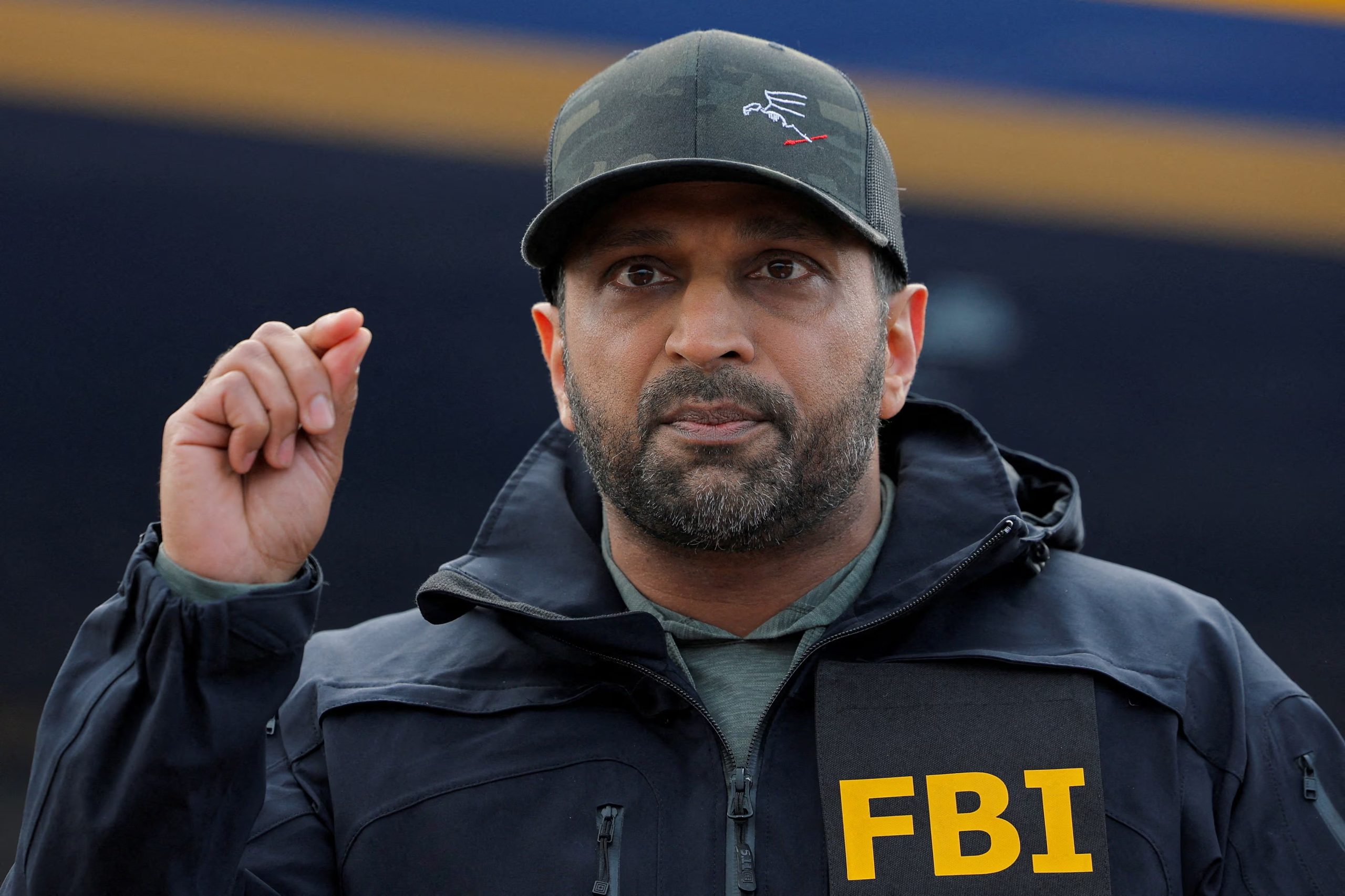 FILE PHOTO: FBI Director Kash Patel announces the apprehension of Ryan Wedding, a former Canadian Olympic snowboarder who was on the FBI's Ten Most Wanted Fugitive list, during a press conference in Ontario, California, U.S., January 23, 2026. REUTERS/Mike Blake//File Photo
