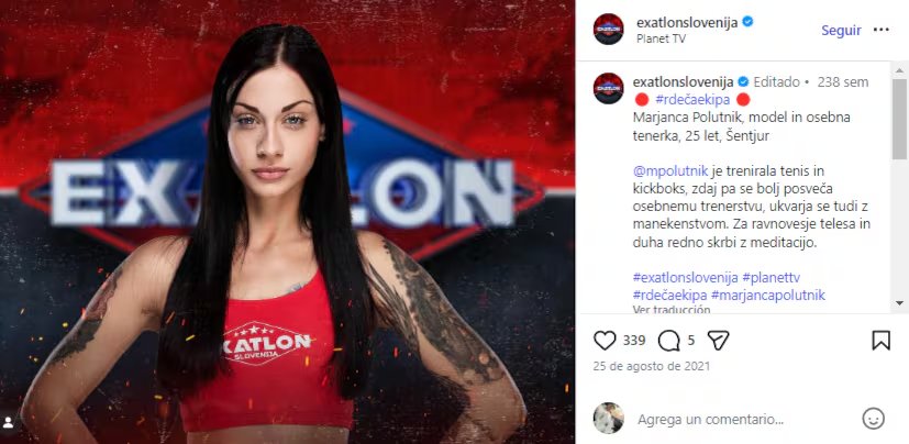 Marjanca Polutnik sería la nueva novia de Frederik Oldenburg, expareja de Carmen Villalobos - crédito @exatlonslovenija/IG