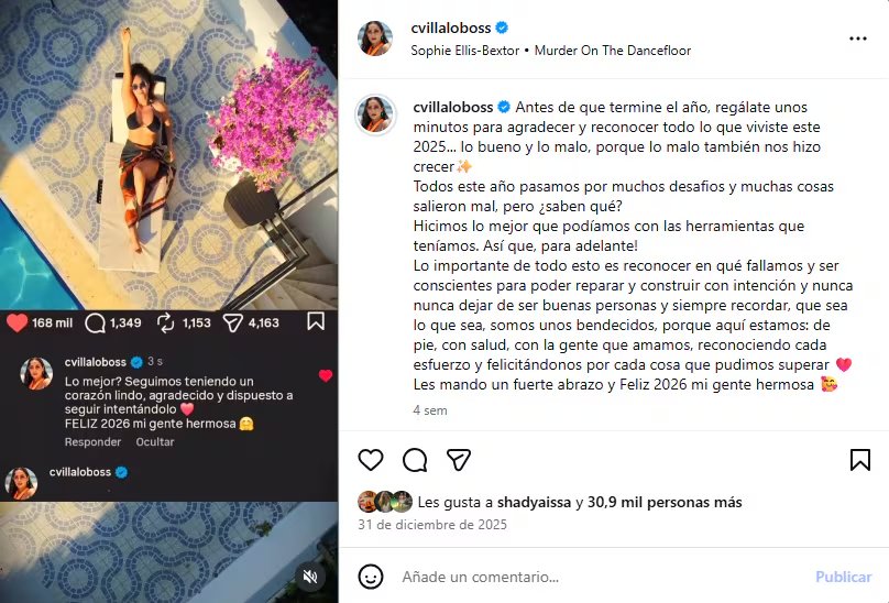 La publicación de fin de año de la actriz dejó ver, retrospectivamente, indicios de la ruptura con Frederik Oldenburg - crédito @cvillaloboss/Instagram