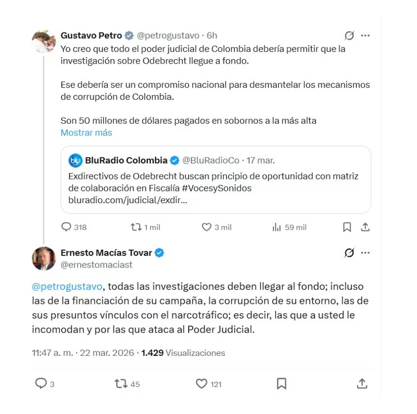 Con este mensaje en X, el expresidente del Congreso Ernesto Macías respondió a a las declaraciones del presidente Gustavo Petro sobre novedades en el caso Odebrecht - crédito @ernestomaciast/X