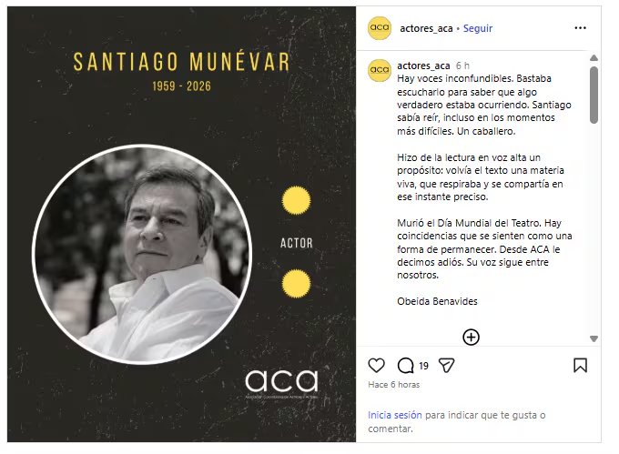 Murió Santiago Munevar, actor de doblaje colombiano - crédito @actores_aca/Instagram