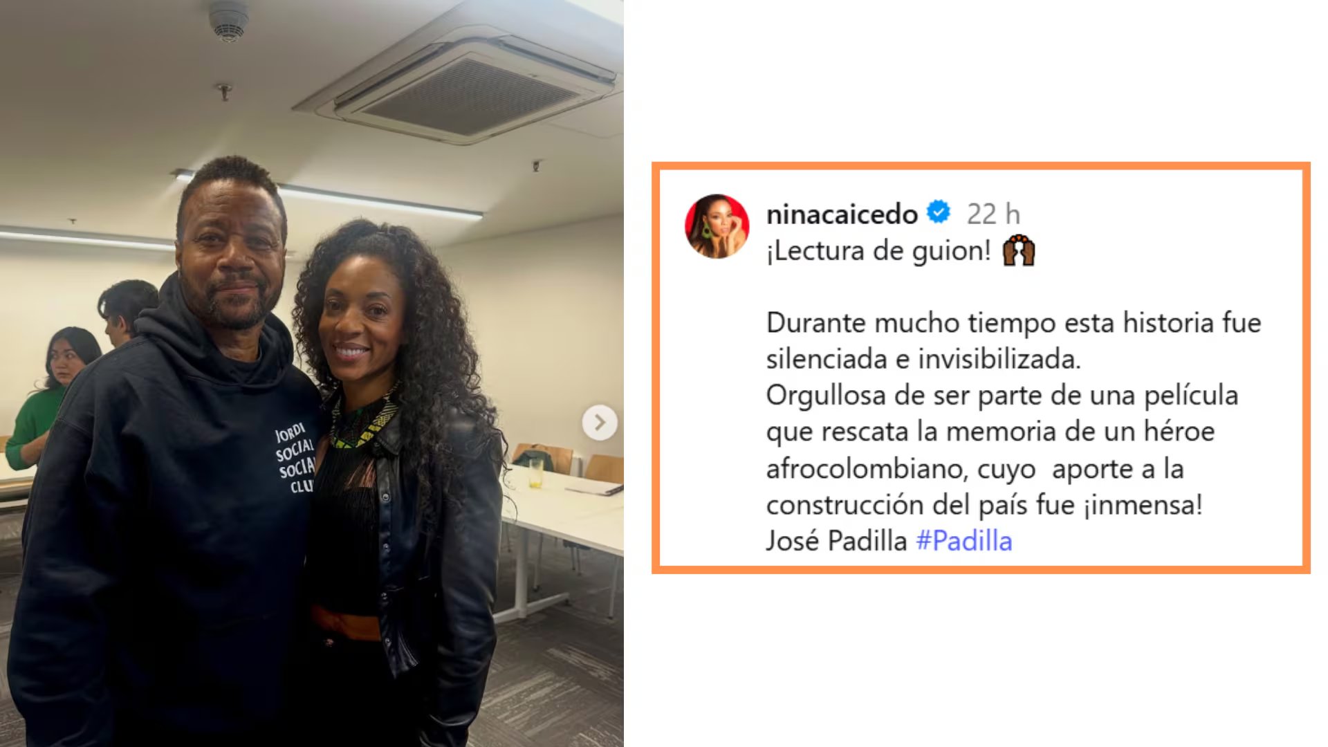 Nina Caicedo compartió imágenes junto a Cuba Gooding Jr. durante la lectura del guion de la película sobre el almirante Padilla - crédito @ninacaicedo/ Instagram