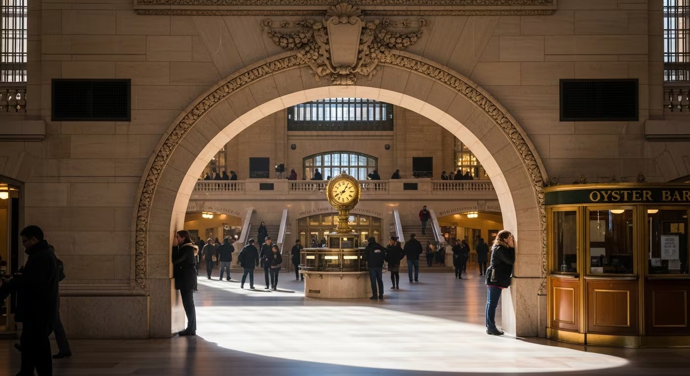 Una vista del icónico Grand Central Terminal en Nueva York, revelando la majestuosa arquitectura, el famoso reloj y la intrigante 'Galería de los Susurros', un testamento a su legado acústico. (Imagen Ilustrativa Infobae)