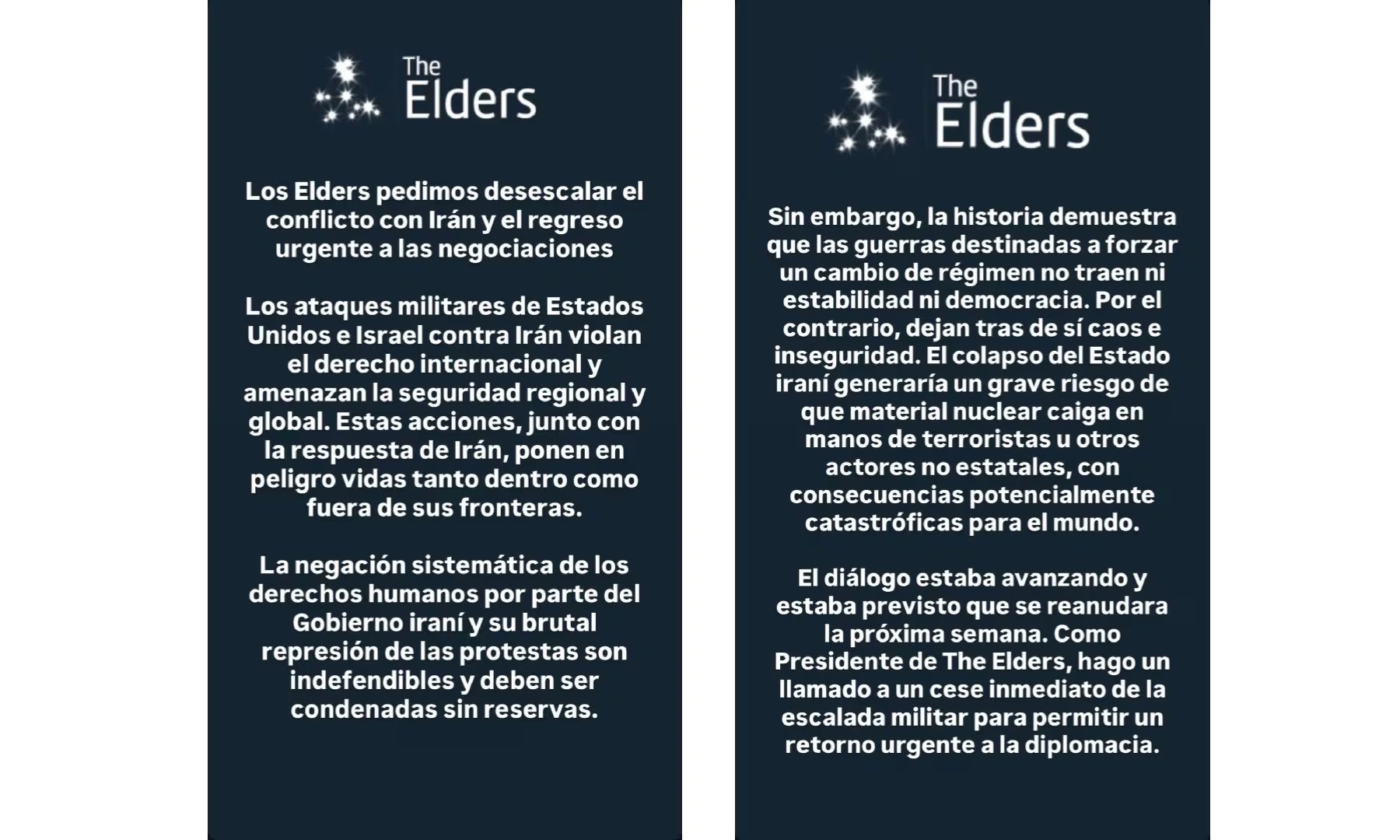 La organización The Elders, liderada por Juan Manuel Santos, pidió desescalar el conflicto en el Medio Oriente - crédito @JuanManSantos/X