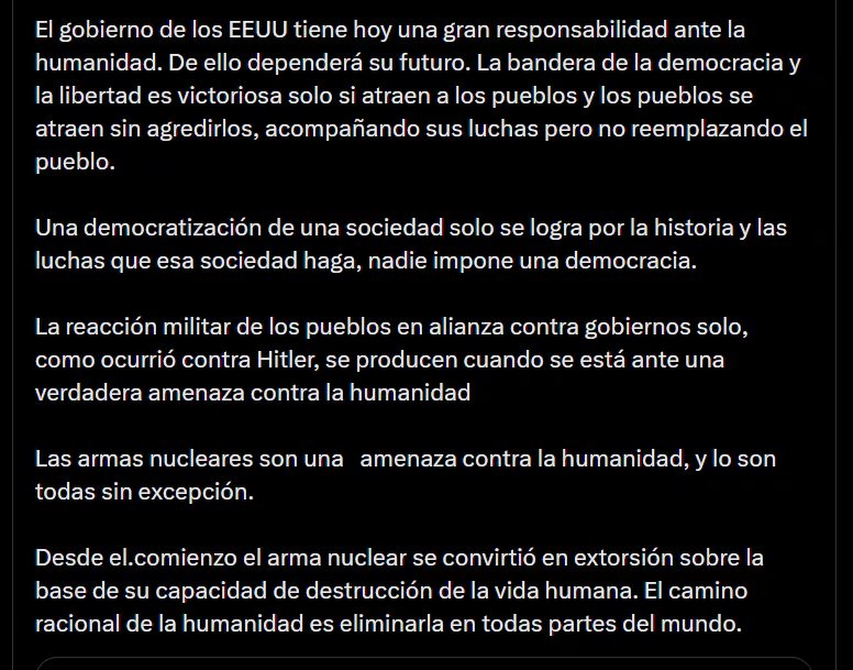 Gustavo Petro reiteró su crítica a las armas nucleares y afirmó que el camino para la humanidad es eliminar estos programas en todas las partes del mundo - crédito @petrogustavo/X