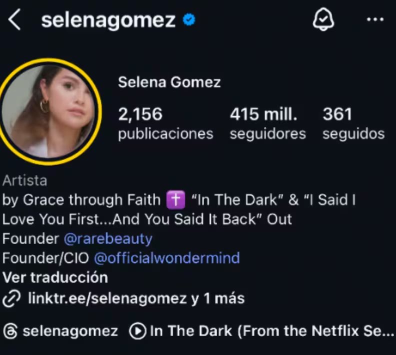 Selena Gomez activó Amigos Secretos en Instagram y apareció un círculo amarillo en su perfil.