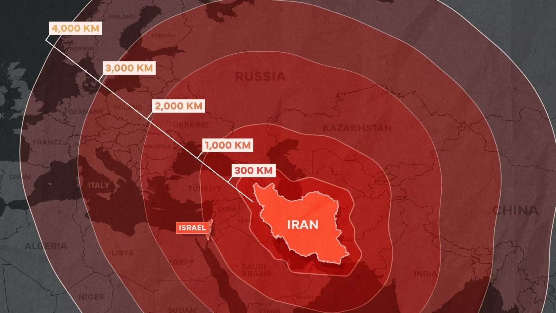 El Ejército israelí publicó un mapa en el que muestra cómo los misiles iraníes tienen la capacidad de alcanzar ciudades europeas (X: FDI)