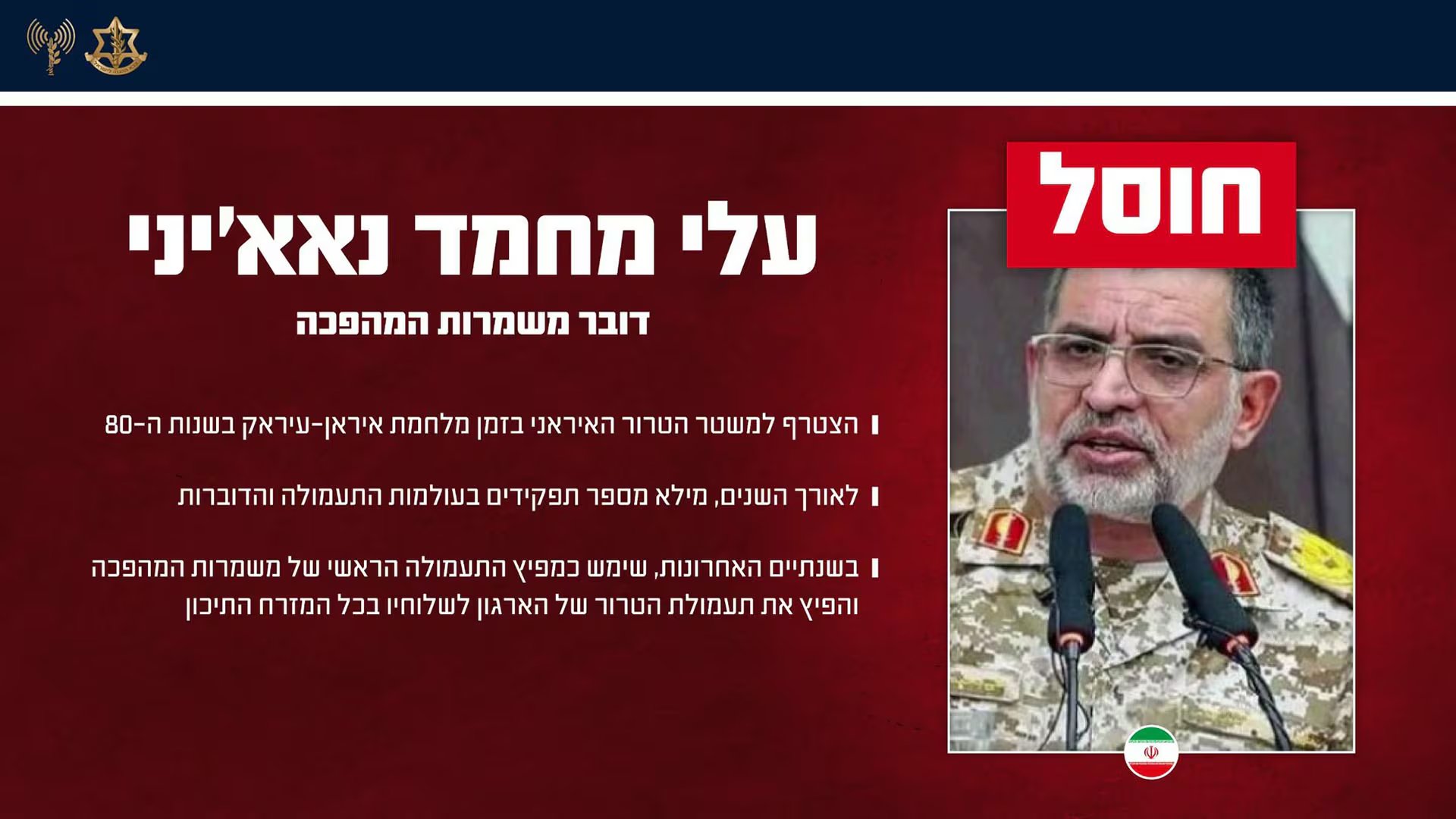 Israel confirmó la muerte de Ali Mohammad Naini (@idfonline)