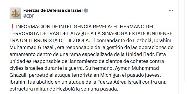 el mensaje publicado por las FDI en su cuenta de X