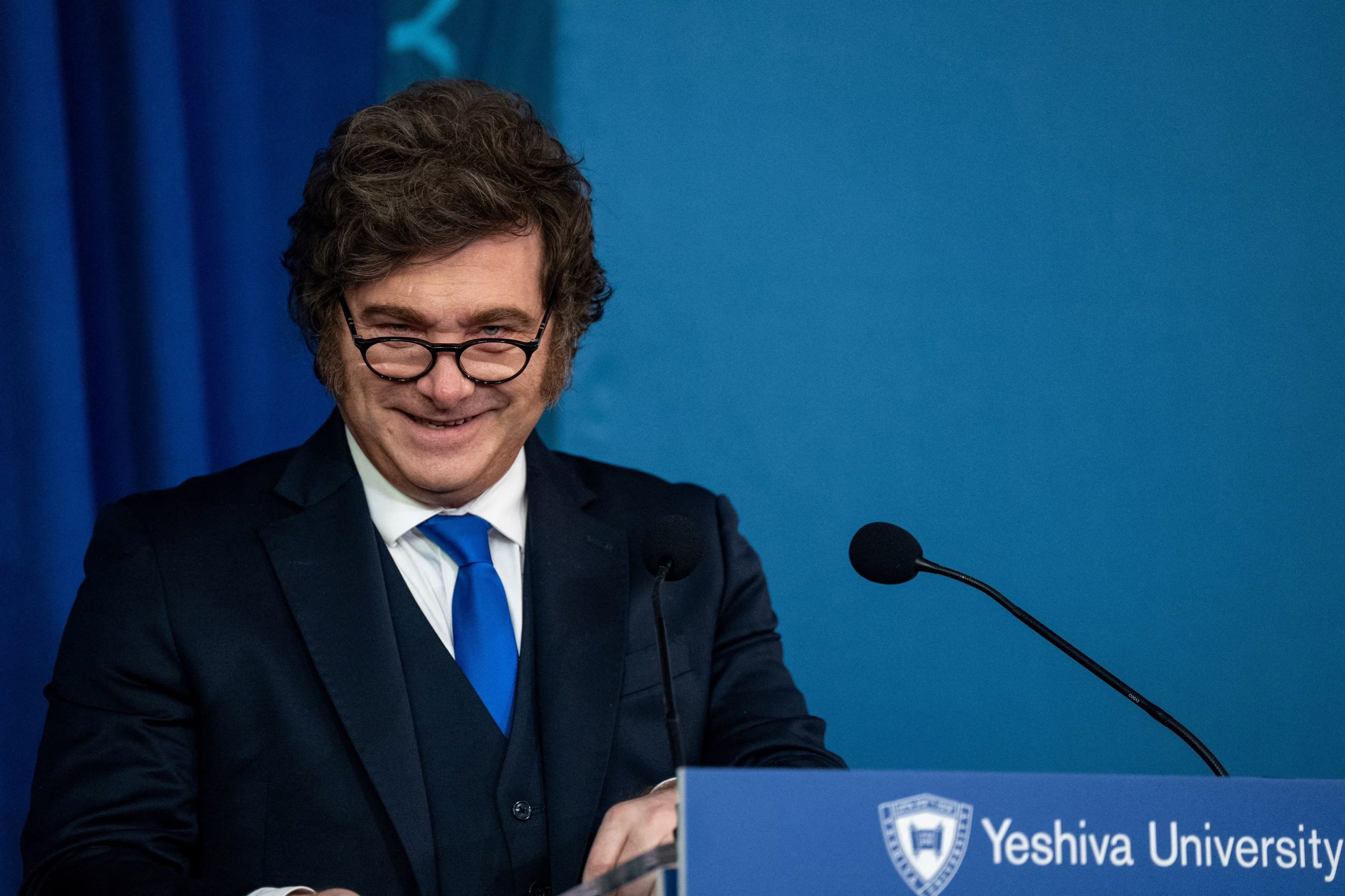 Javier Milei durante su disertación en la universidad Yeshiva, (New York, Estados Unidos)