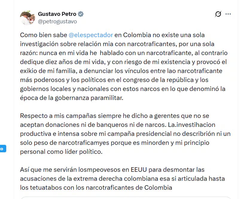 El mandatario nacional se pronunció sobre la presunta investigación en su contra en Estados Unidos - crédito @PetroGustavo/X