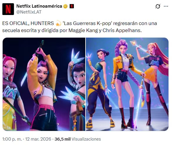 Netflix confirmó que Las guerreras K-pop tendrán una secuela. (X: NetflixLAT)