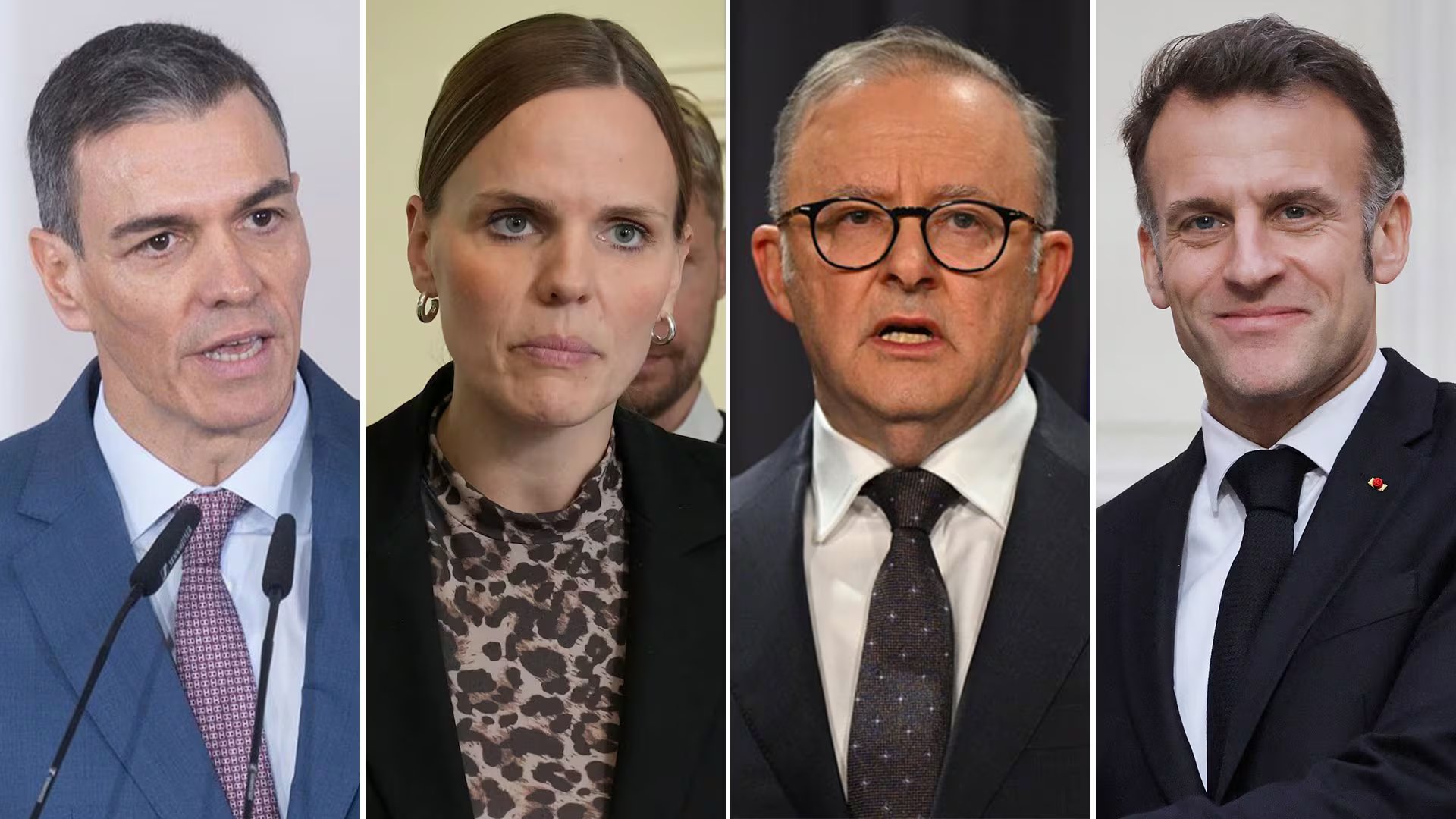 Pedro Sánchez, Presidente del Gobierno de España; Caroline Stage Olsen, Ministra de Asuntos Digitales de Dinamarca; Anthony Albanese, Primer Ministro de Australia; y Emmanuel Macron, Presidente de Francia