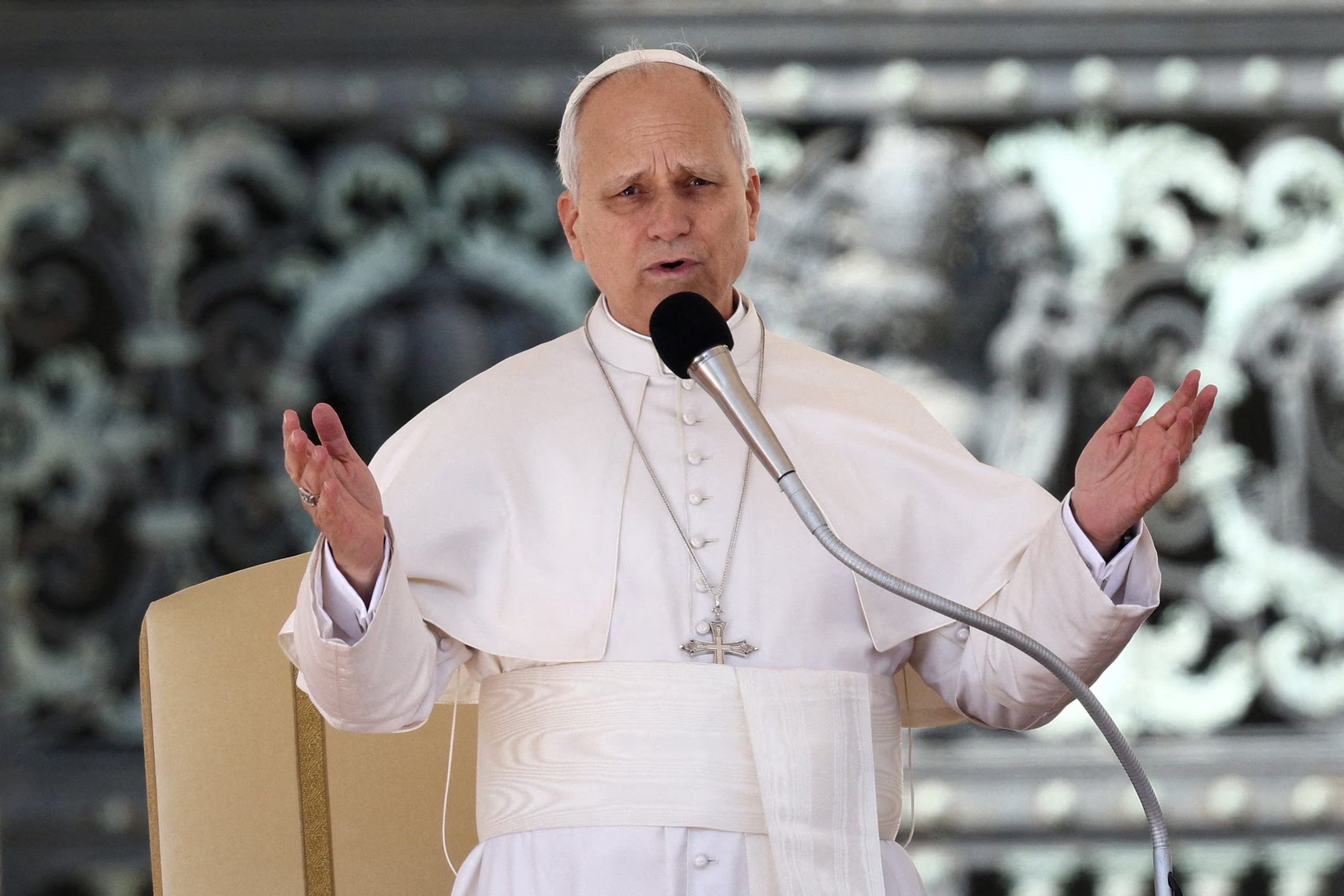 El papa León XIV celebra la audiencia general semanal en la Plaza de San Pedro en el Vaticano, 18 de marzo de 2026, (REUTERS/Guglielmo Mangiapane)
