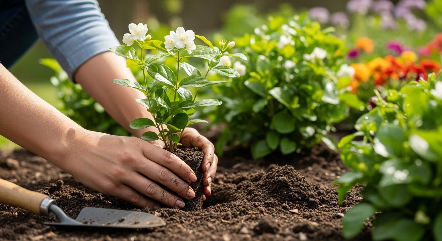 Un sustrato drenante compuesto por tierra fértil, turba y arena gruesa evita el exceso de humedad y protege las raíces del jazmín (Imagen Ilustrativa Infobae)