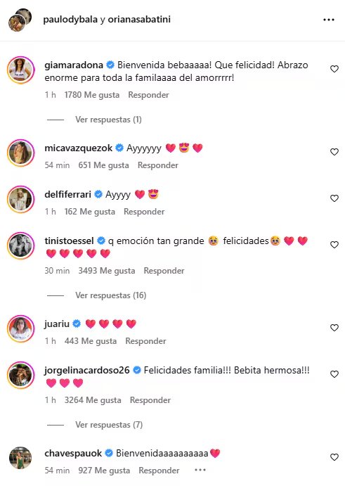 Celebridades del espectáculo, incluyendo a Tini Stoessel y Paula Chaves, expresaron su emoción y buenos deseos por el nacimiento de Gia
