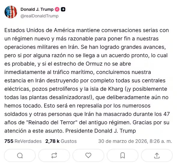 El posteo de Trump en Truth Social
