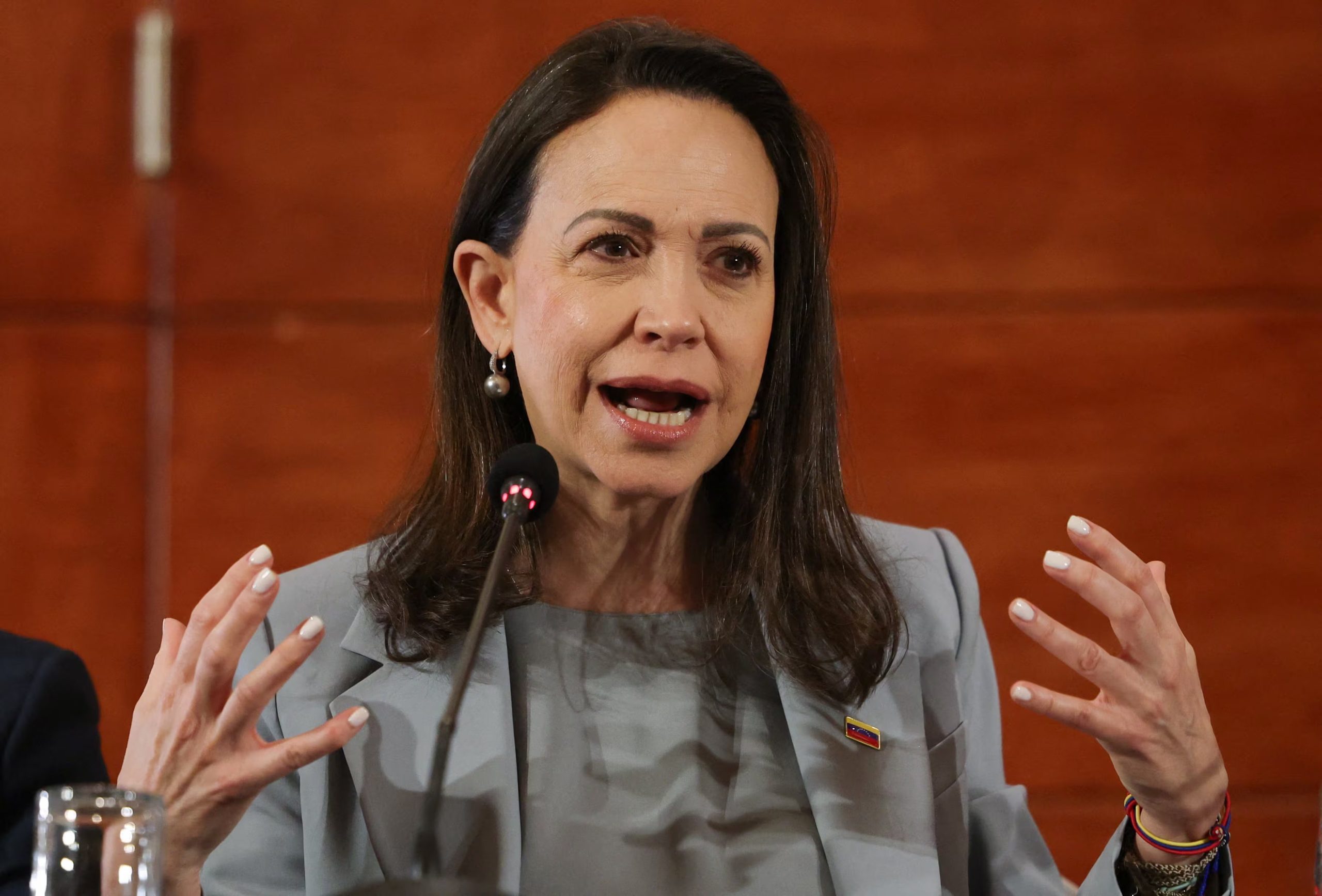 La líder de la oposición venezolana y Premio Nobel de la Paz, María Corina Machado, durante una rueda de prensa (REUTERS/Pablo Sanhueza)