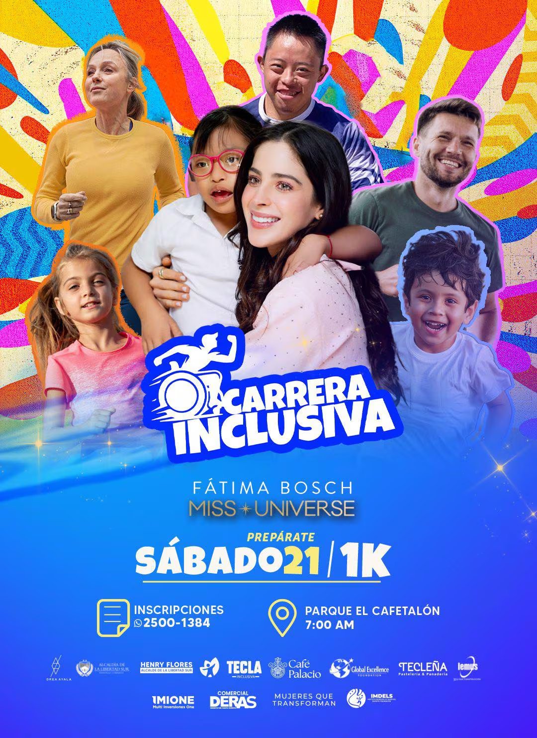 Fátima Bosch, Miss Universo, finaliza su visita a El Salvador participando como invitada especial en una carrera inclusiva para niños con síndrome de Down. (Cortesía: Henry Flores)
