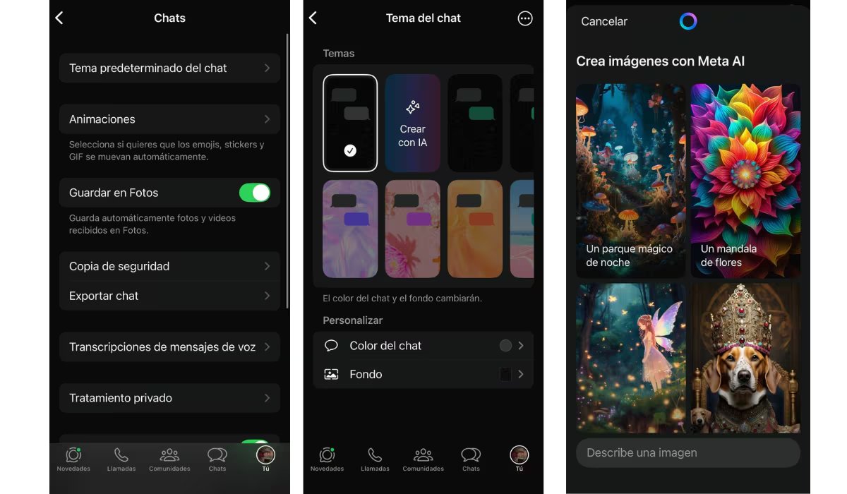 Los usuarios pueden crear fondos con Meta AI desde los ajustes de la app. (WhatsApp)