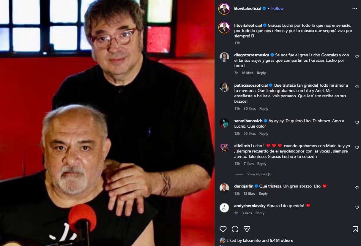 Vitale recordó a Lucho González con una foto juntos y agradeció 